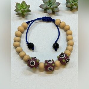 Purple and Cream Beaded Bracelet with Adjustable Closure